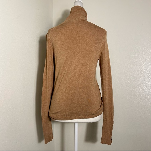 ZARA Camel Brown Turtleneck Knit Sweater Snap Button Sleeves Size S - Picture 2 of 5